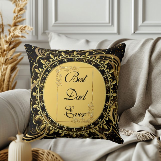 Beste papa ooit moderne kalligrafie bladwervelinge kussen (Best Dad Ever Modern Calligraphy Leafy Swirls Cute Throw Pillow)