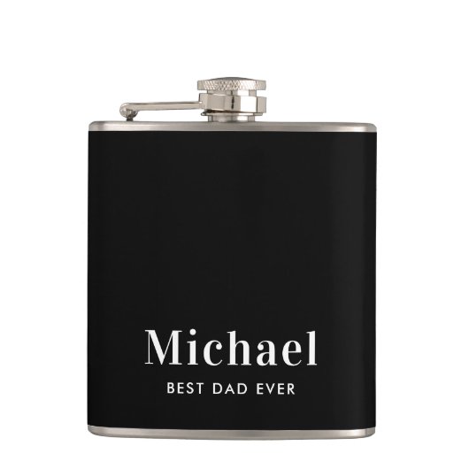 Beste papa ooit Monogram Zwart Heupfles (Voorkant)