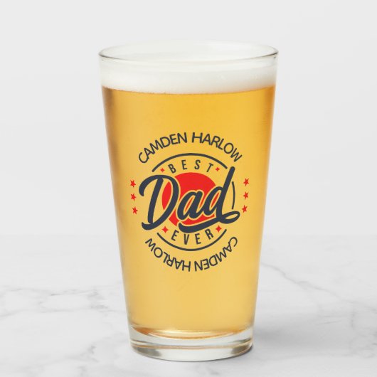 Beste Papa Ooit Naam Rood Wit Blauw Glas (Voorkant gevuld)