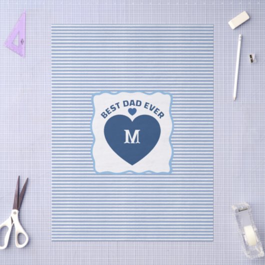 Beste papa ooit navyblauw Monogram hart gestreept Tissuepapier (Craft)