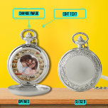 Beste papa ooit portret met vintage auto achtergro zakhorloge<br><div class="desc">Geef een geschenk waarmee iemand herinnerd kan worden aan degenen van wie ze houden elke keer dat ze de tijd controleren U kunt de tekst,  de foto en de achtergrond naadloos bewerken. Dit ontwerp heeft een analoog wijzerplaat ontwerp met een vintage auto achtergrond.</div>