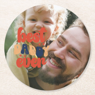 Beste papa ooit Retro gepersonaliseerde foto Ronde Kartonnen Onderzetter