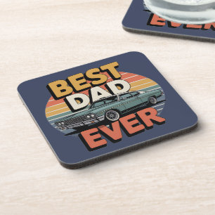 Beste Papa Ooit Retro Vintage Teal Muscle Car Bier Onderzetter