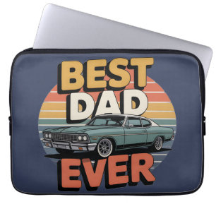 Beste Papa Ooit Retro Vintage Teal Muscle Car Laptop Sleeve