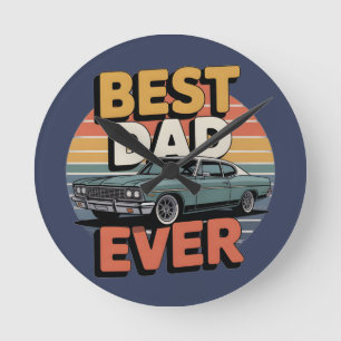 Beste Papa Ooit Retro Vintage Teal Muscle Car Ronde Klok