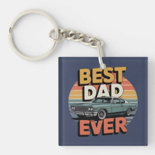 Beste Papa Ooit Retro Vintage Teal Muscle Car Sleutelhanger