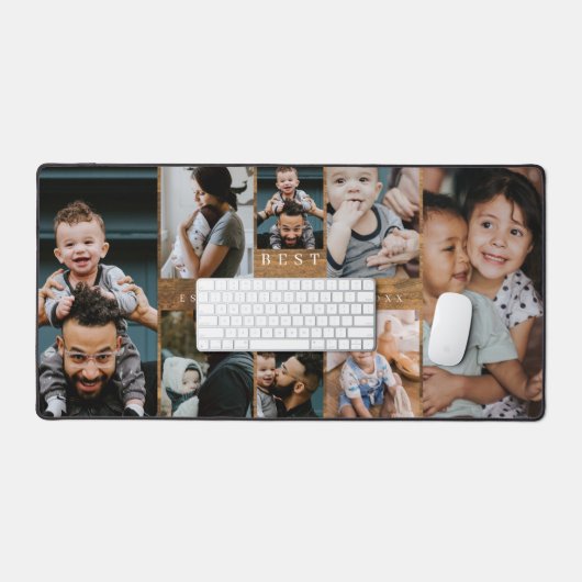 Beste papa ooit rustieke houtnerf fotocollage bureaumat (Keyboard & Muis)