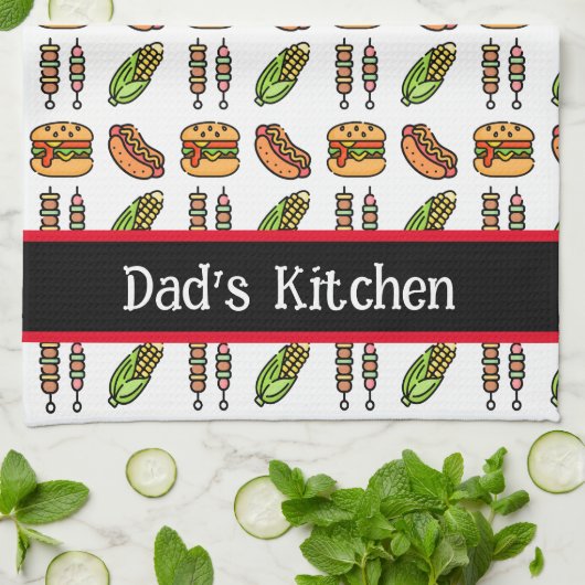 Beste papa ooit Schattige barbecuefoods Theedoek (Gevouwen)