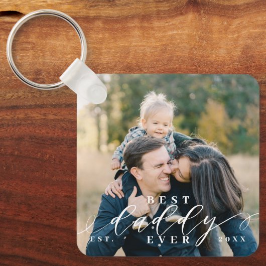 Beste papa ooit script Vaderdag foto Keepsake Sleutelhanger (Voorkant)