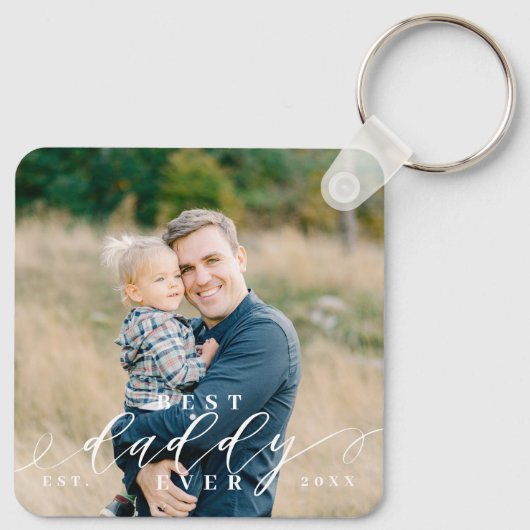 Beste papa ooit script Vaderdag foto Keepsake Sleutelhanger (Achterkant)