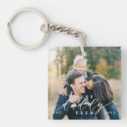 Beste papa ooit script Vaderdag foto Keepsake Sleutelhanger (Voorkant)