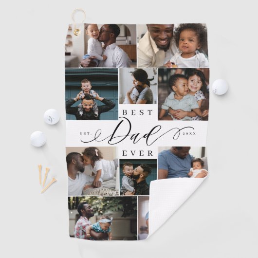 Beste papa ooit script Vaderdag fotocollage Golfhanddoek (Insitu)
