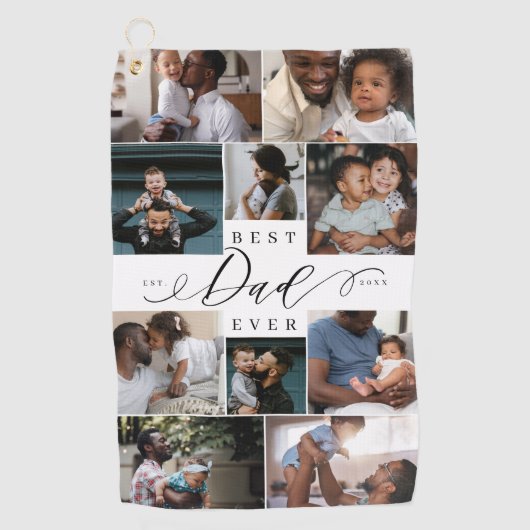 Beste papa ooit script Vaderdag fotocollage Golfhanddoek (Voorkant)