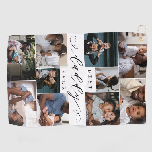 Beste papa ooit script vaders dag fotocollage golfhanddoek (Horizontaal)