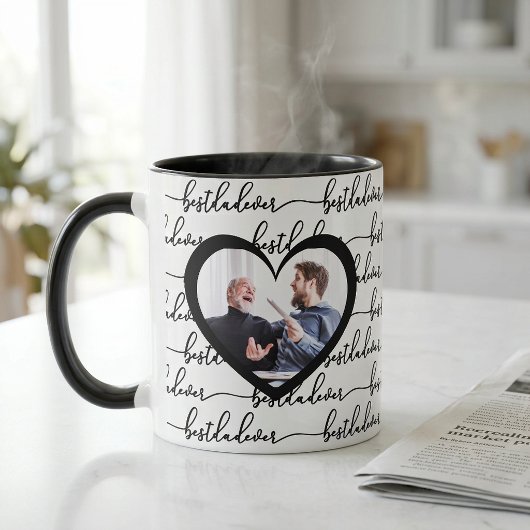 Beste Papa Ooit Script Zwart Wit Foto Mok