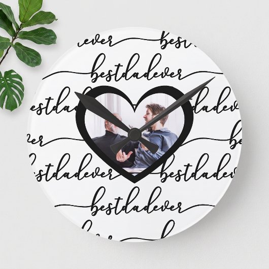 Beste Papa Ooit Script Zwart Wit Foto Ronde Klok