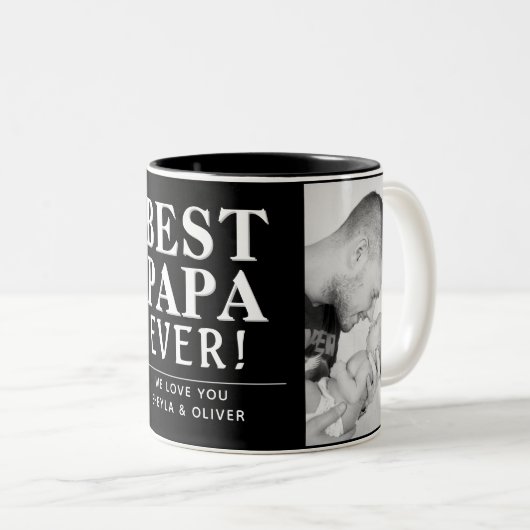 Beste Papa ooit Vaderdag 2 Fotocollage Zwart Tweekleurige Koffiemok (Voorkant rechts)