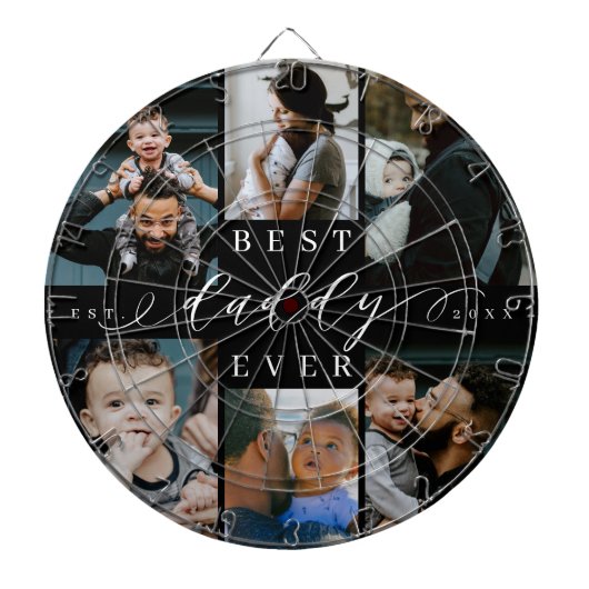 Beste papa ooit | Vaderdag 6 Foto-collage Dartbord (Voorkant)