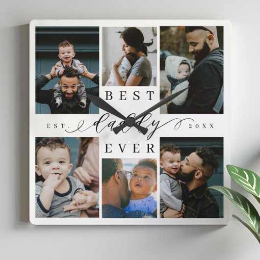 Beste papa ooit | Vaderdag 6 Foto-collage Vierkante Klok