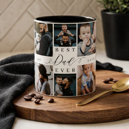 Beste Papa Ooit | Vaderdag 8 Foto Collage Tweekleurige Koffiemok