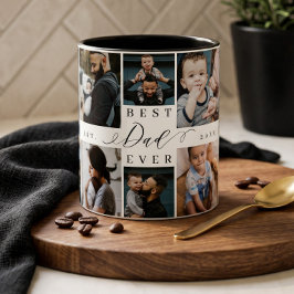 Beste Papa Ooit | Vaderdag 8 Foto Collage Tweekleurige Koffiemok