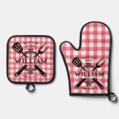 Beste papa ooit Vaderdag BBQ Grill Red Gingham Ovenwant & Pannenlap Set (Voorkant)