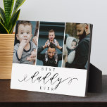 Beste papa ooit | Vaderdag Fotocollage Fotoplaat<br><div class="desc">Stuur een mooi gepersonaliseerd vaderdag cadeau naar je vader dat hij voor altijd zal koesteren. Speciaal gepersonaliseerd vaderdag familieforcollage om uw speciale familiefoto's en herinneringen weer te geven. Ons ontwerp is voorzien van een eenvoudig 3-fotoontwerp met "Beste papa ooit", ontworpen in een prachtige, handgeschreven, zwarte scriptstijl en serif tekstkoppeling. Opmerking:...</div>