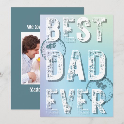 Beste Papa Ooit Vaderdag Grunge Typografie Foto Feestdagenkaart (Voorkant / Achterkant)
