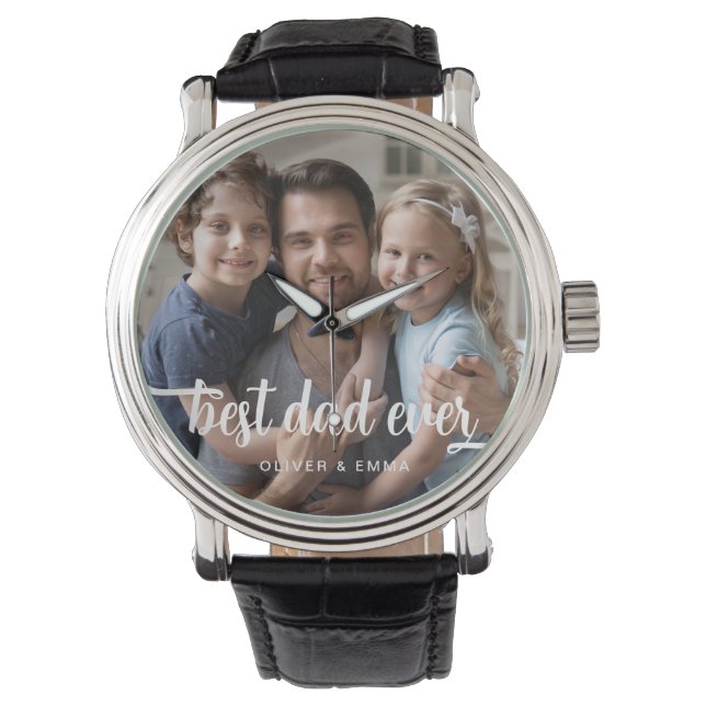 Beste Papa Ooit Vaderdag Script Foto Horloge (Voorkant)