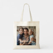 Beste Papa Ooit Vaderdag Script Foto Tote Bag (Achterkant)