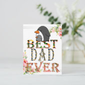 Beste papa ooit vaders dag bloemige pinguïn feestdagenkaart (Staand voorkant)