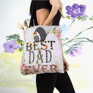 Beste papa ooit vaders dag bloemige pinguïn tote bag