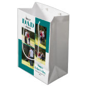 Beste papa ooit vier foto's blauwgroen Vaderdag Medium Cadeauzakje (Voorkant Gekanteld)