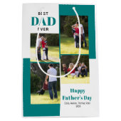 Beste papa ooit vier foto's blauwgroen Vaderdag Medium Cadeauzakje (Voorkant)