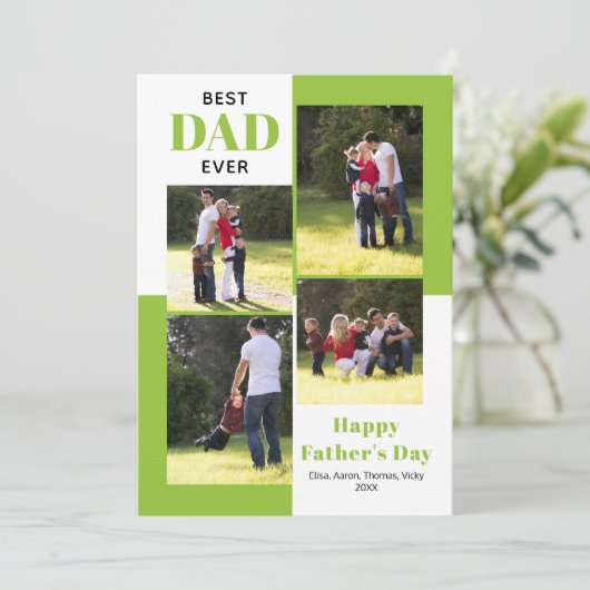 Beste papa ooit vier foto's lime groen Vaderdag (Staand voorkant)