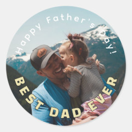 Beste papa ooit volledige fotocard minimalistische ronde sticker