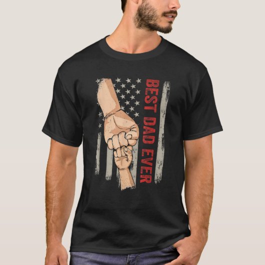 Beste papa ooit vuistslag Amerikaanse vlag grappig T-shirt (Voorkant)