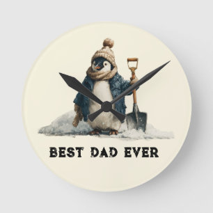 Beste Papa Ooit Winter Pinguïn Ontwerp Ronde Klok
