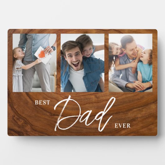 Beste papa ooit Woodgrain Vaders Day collage Fotoplaat (voorkant)