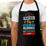 Beste papa ooit zwart all-over print Schort<br><div class="desc">Black schort is gepersonaliseerd met "Best Dad Ever",  zijn naam en de woorden "I like my Racks Big and My Meat Rubbed". Geweldig voor vaderdag of zijn verjaardag.</div>