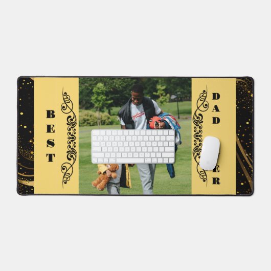 Beste papa ooit zwart blad goud swirl modern scrip bureaumat (Keyboard & Muis)