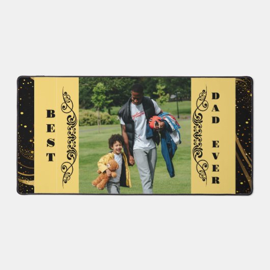 Beste papa ooit zwart blad goud swirl modern scrip bureaumat (Voorkant)