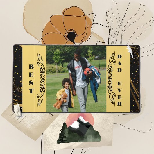 Beste papa ooit zwart blad goud swirl modern scrip bureaumat