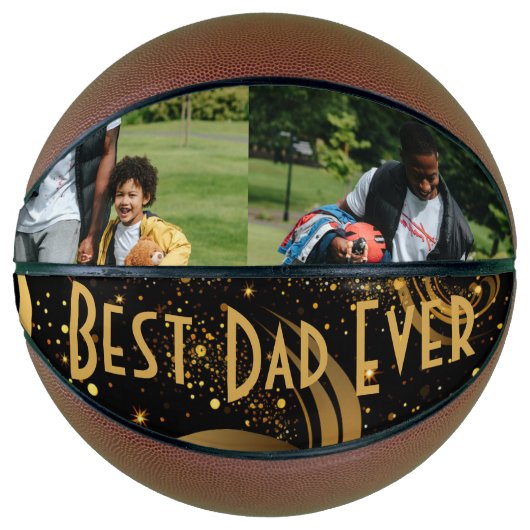 Beste papa ooit zwart goud blad wervelt moderne fo basketbal (Voorkant)