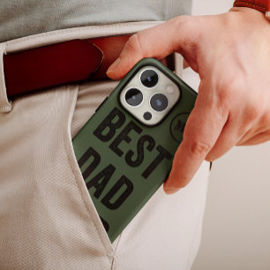 Beste papa ooit Zwart + legergroen monogram   iPhone 14 Plus Hoesje