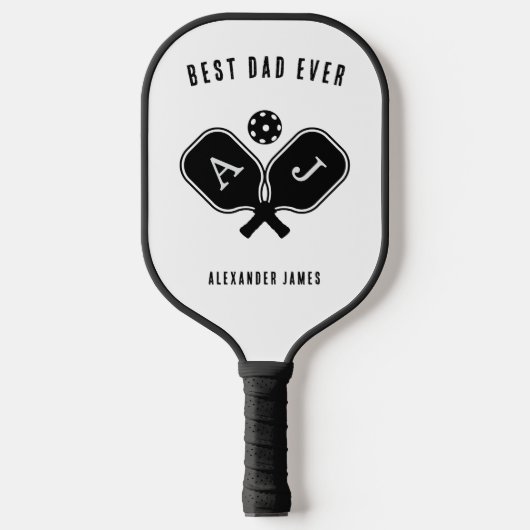Beste papa ooit zwart-wit monogram pickleball paddle (Voorkant)