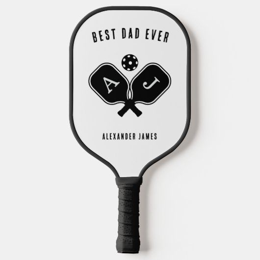 Beste papa ooit zwart-wit monogram pickleball paddle (Achterkant)