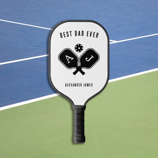 Beste papa ooit zwart-wit monogram pickleball paddle