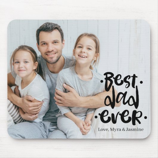 Beste papa ooit Zwarte aangepaste fotocadeau van k Muismat (Voorkant)