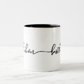 Beste Papa Ooit Zwarte Script Typografie Wit Tweekleurige Koffiemok (Center)